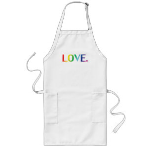 Love, pride lgbt lgbtq rainbow colours white long apron