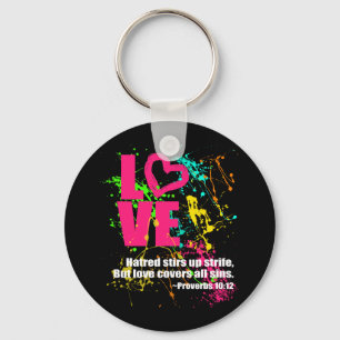 Love Proverbs Bible Verse Neon Paint Splatter Keychain