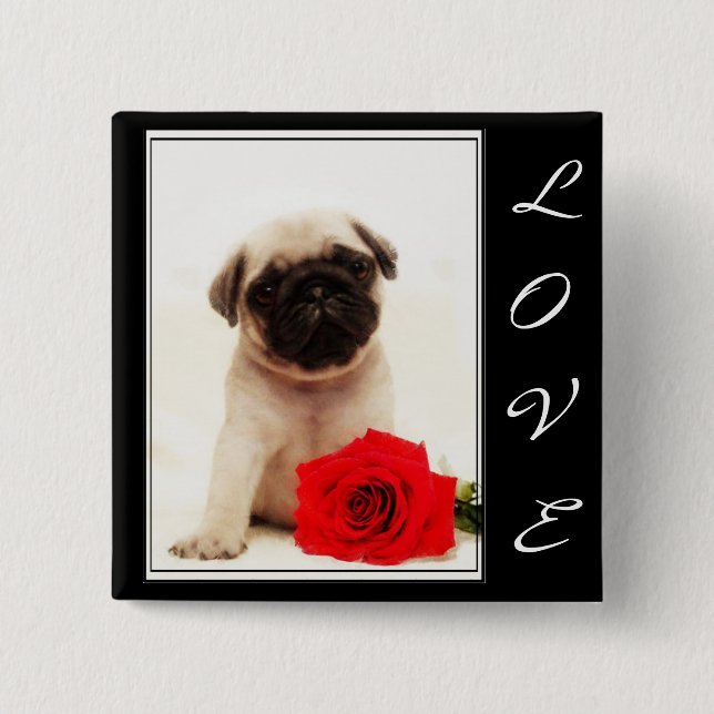Love Pug puppy button (Front)