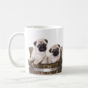 Love Pugs Puppy Dogs in Wooden Crate Barrel Coffee Mug