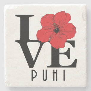 LOVE Puhi Hawaii Red Hibiscus Stone Coaster