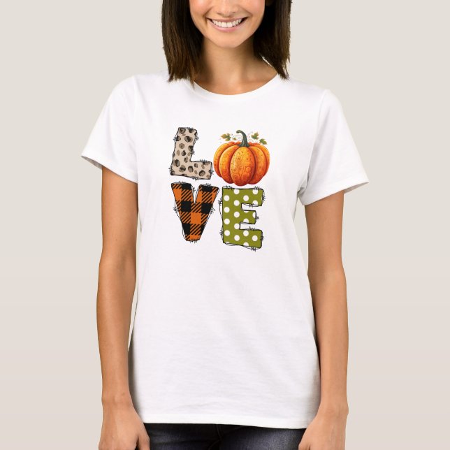 LOVE - Pumpkin and Fall Season T-Shirt (Front)
