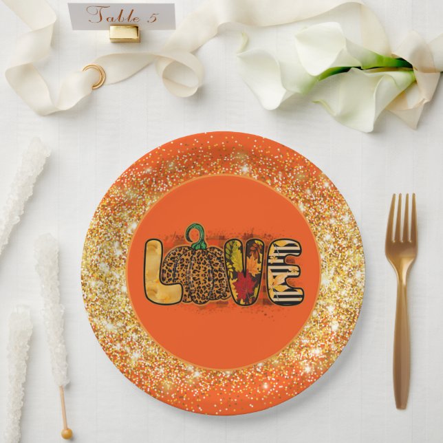 Love Pumpkin Autumn Customize Colour Paper Plate (Wedding)