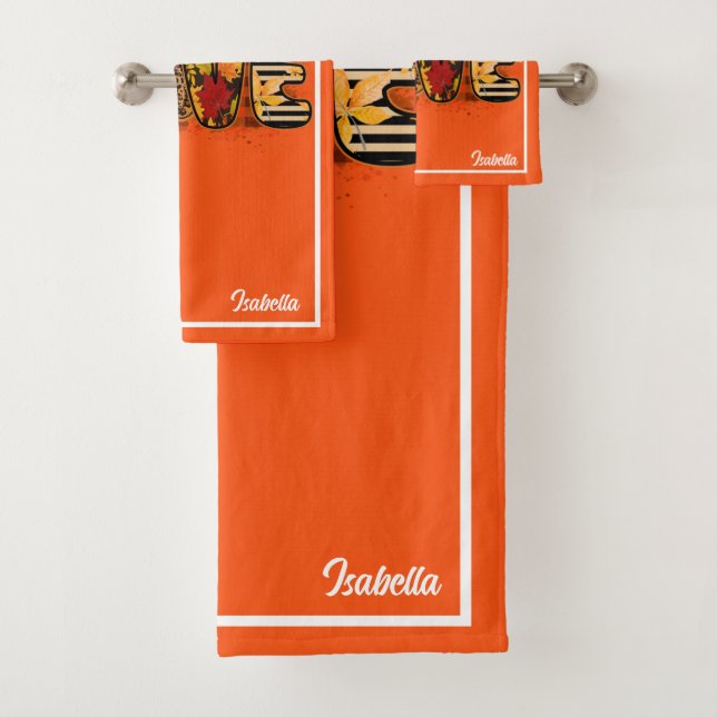 Love Pumpkin Autumn Customize Text and Colour Bath Towel Set (Insitu)