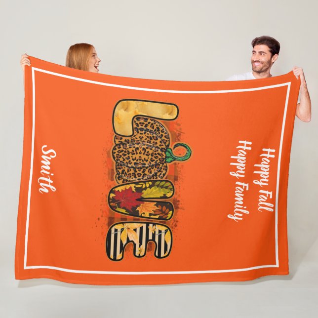 Love Pumpkin Autumn Customize Text and Colour Fleece Blanket (In Situ)