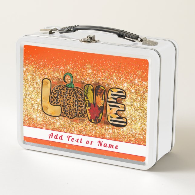 Love Pumpkin Autumn Customize Text and Colour Metal Lunch Box (Front)