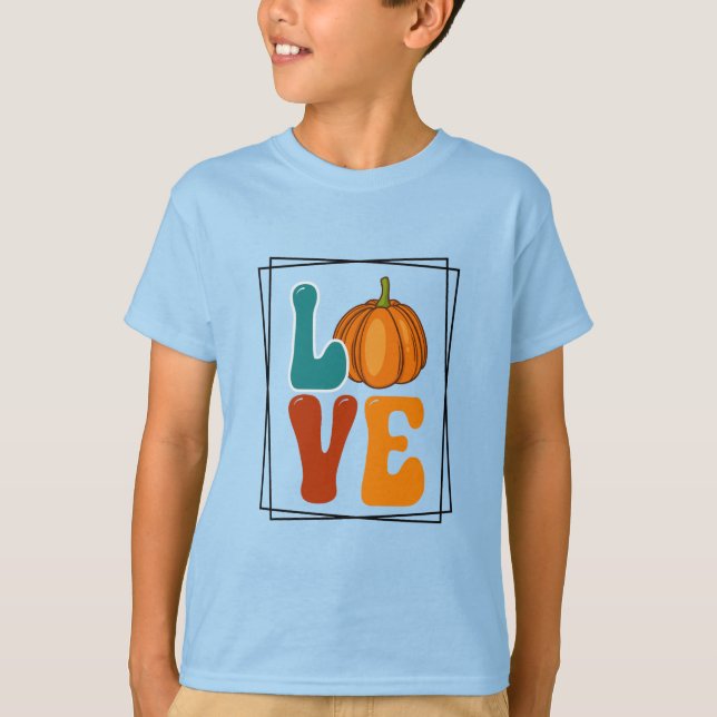 Love, Pumpkin Fall Autumn Boy T-Shirt (Front)