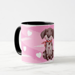 "LOVE PUPPY" WITH PINK AND WHITE HEARTS MUG