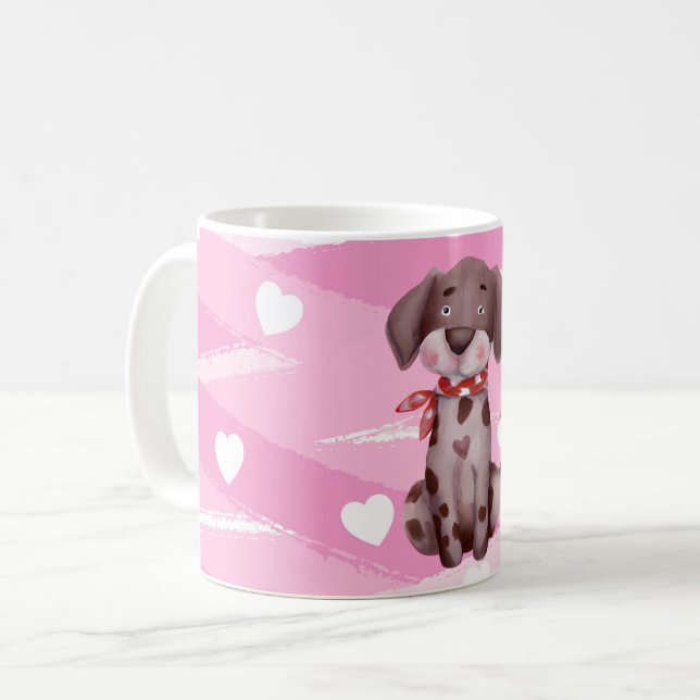 "LOVE PUPPY" WITH PINK AND WHITE HEARTS MUG (Front Left)