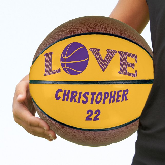 LOVE Purple and Golden Yellow Personalized Basketball (Creator Uploaded)
