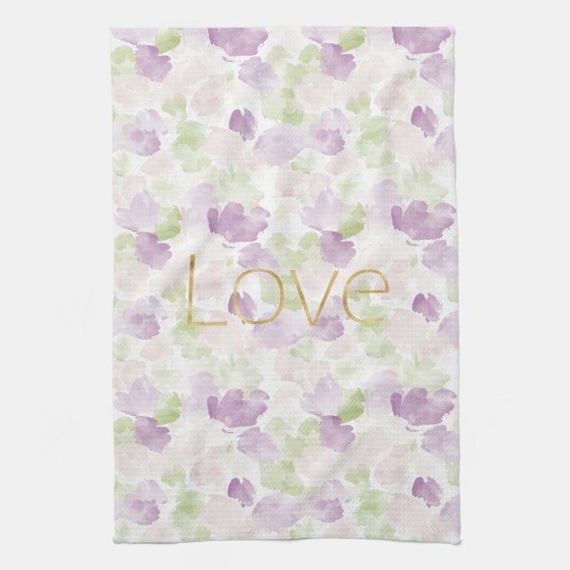 Love Purple Lavender Rose Petals Floral Kitchen Towel (Vertical)