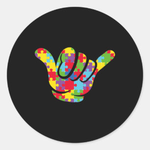 Love Puzzle Hand Sign Language Autism Awareness Su Classic Round Sticker