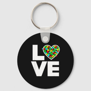 Love Puzzle Piece Cute Heart World Autism Awarenes Keychain