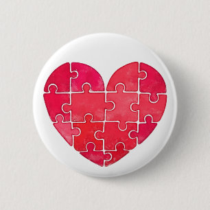 Love puzzle solved, red puzzle heart 2 inch round button