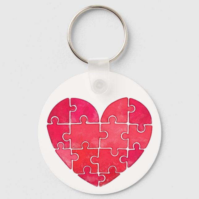 Love puzzle solved, red puzzle heart keychain (Front)