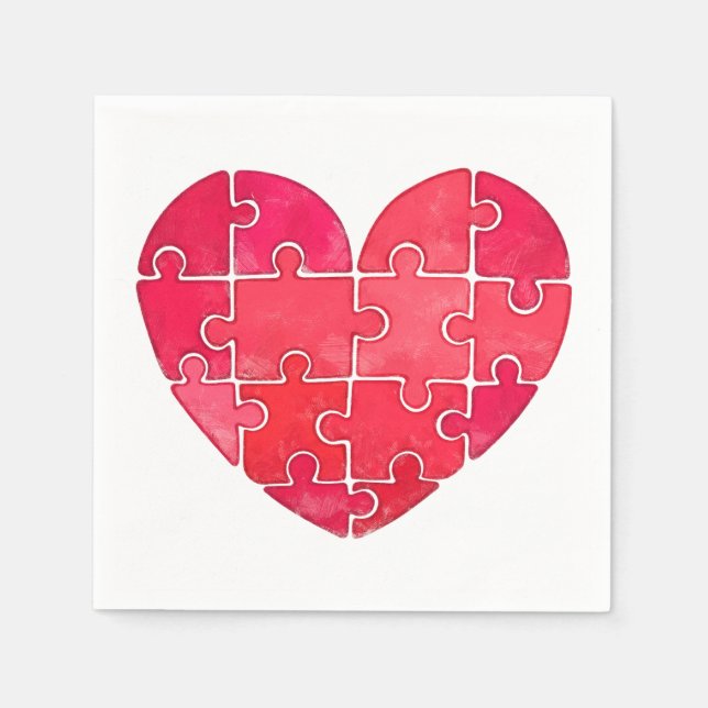 Love puzzle solved, red puzzle heart napkin (Front)