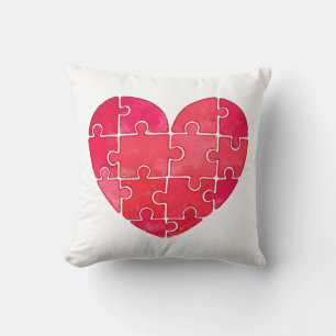 Love puzzle solved, red puzzle heart throw pillow