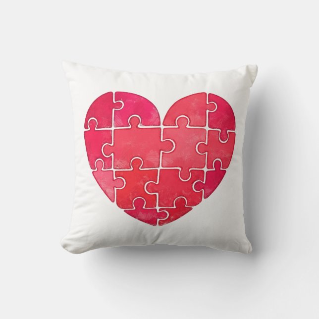 Love puzzle solved, red puzzle heart  throw pillow (Front)