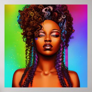 Love Queen Rainbow Cute Hair Black Melanin Afro Poster