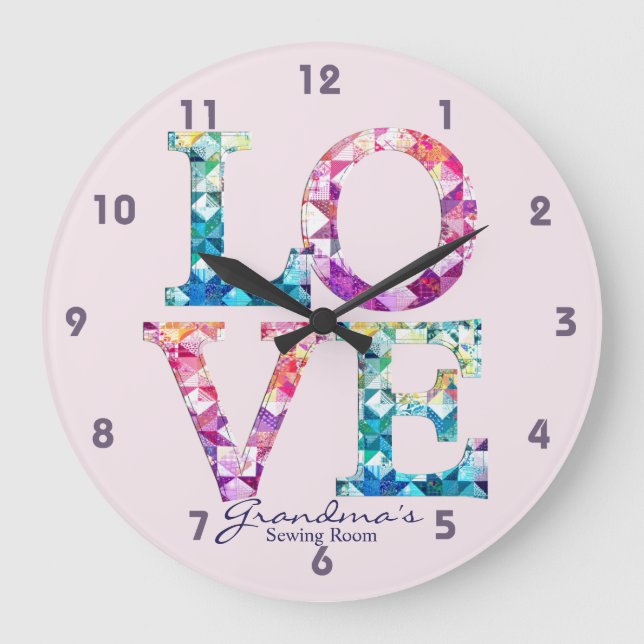Love Quilt Patchwork Large Clock (Front)