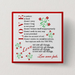 Love Quote   1 Corinthians 13 4-8 2 Inch Square Button