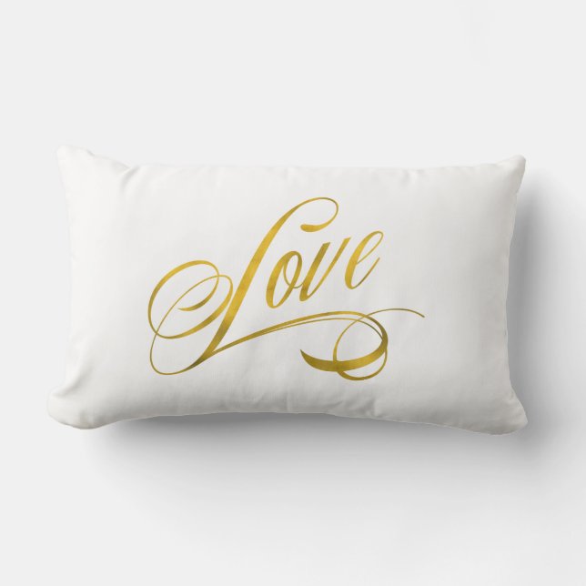 Love Quote Gold Faux Foil Quotes Metallic Wedding Lumbar Pillow (Front)