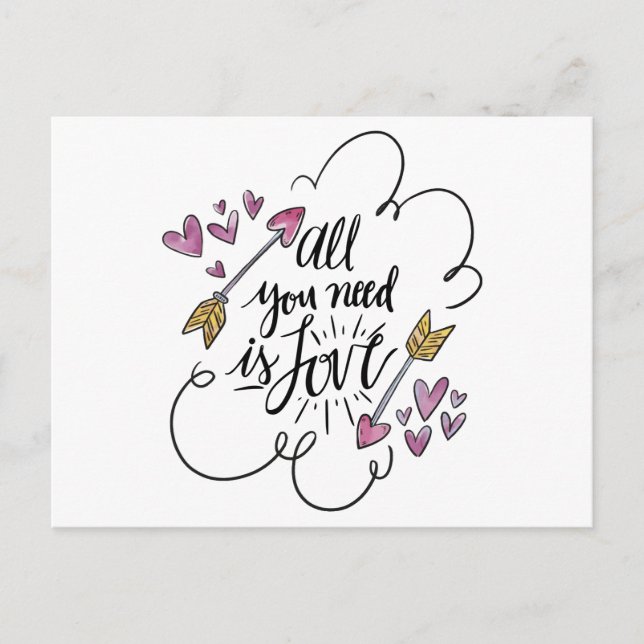 Love Quote Hearts Arrows Purple  Wedding Postcard (Front)