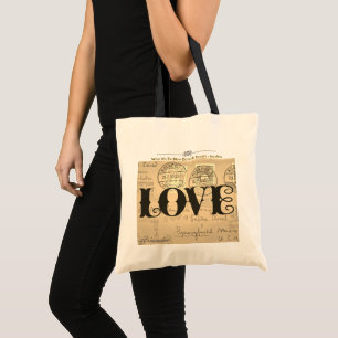 Love Quote Vintage Pattern Black Typography Gold Tote Bag