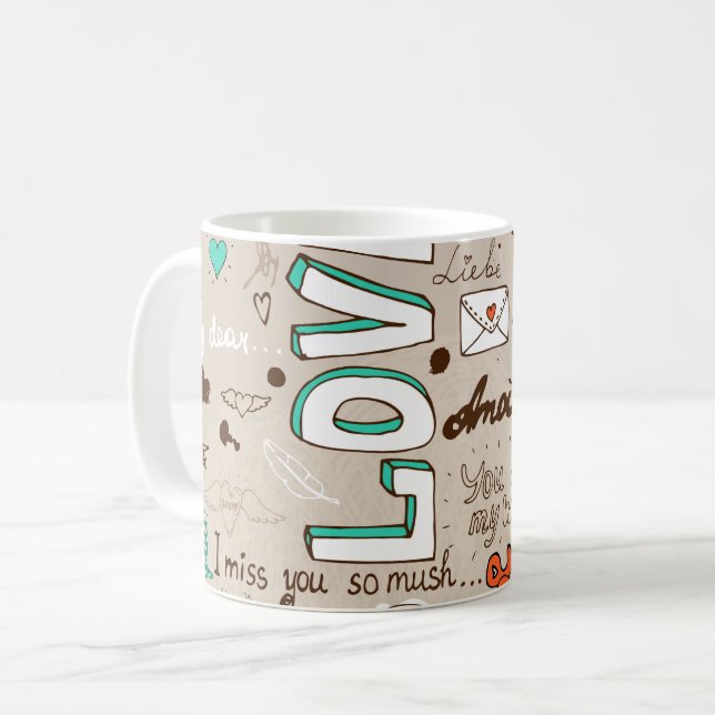 Love Quotes Doodle Pattern Coffee Mug (Front Left)