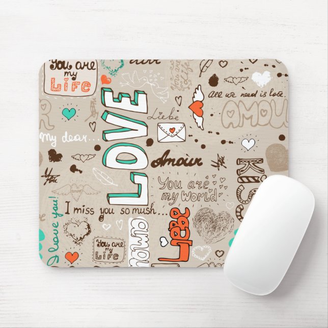 Love Quotes Doodle Pattern Mouse Pad (With Mouse)