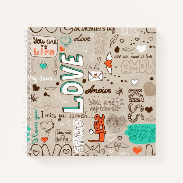 Love Quotes Doodle Pattern Notebook (Front)