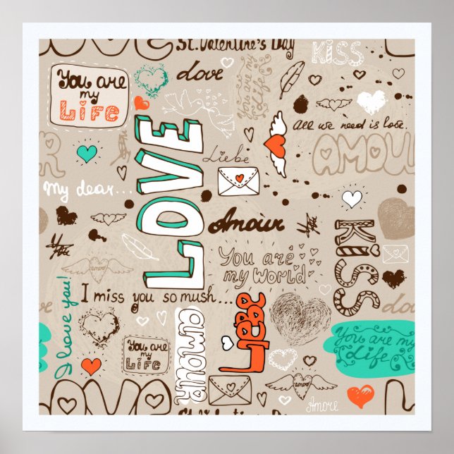 Love Quotes Doodle Pattern Poster (Front)