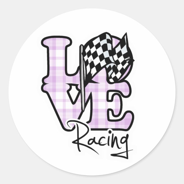 Love Racing; Chequered Flag Classic Round Sticker (Front)