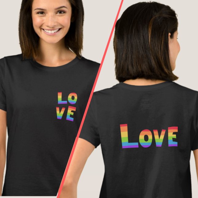 LOVE Rainbow Colours LGBTQ Pride Front & Back Prin T-Shirt (Creator Uploaded)