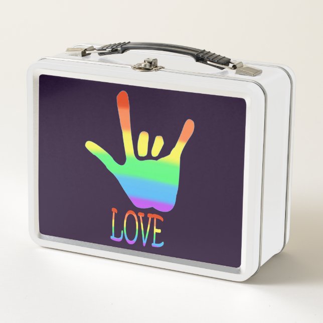 Love Rainbow Hand Sign Language and Word Metal Lunch Box (Front)