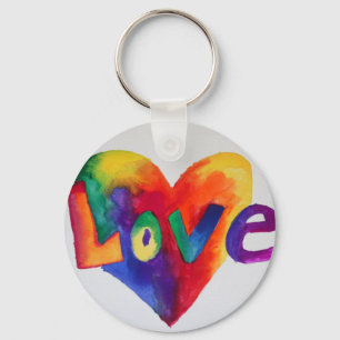 Love Rainbow Heart Art Word Painting Keychain