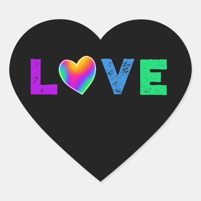 Love Rainbow Heart Étiquettes en forme de coeur (Devant)