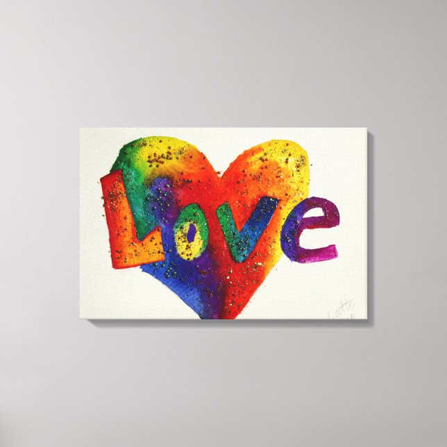 Love Rainbow Heart Glitter Painting Canvas Print (Front)