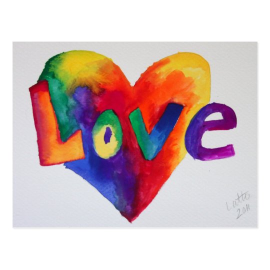 Love Rainbow Heart Watercolor Art Postcard
