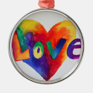 Love Rainbow Heart Word Art Ornament