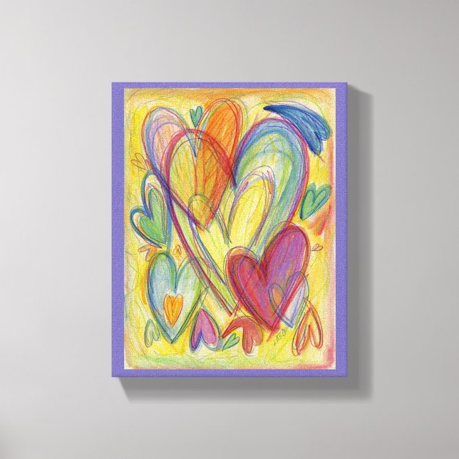 Love Rainbow Hearts Painting Canvas Art Print (Front)
