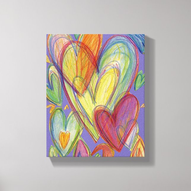 Love Rainbow Hearts Painting Canvas Art Print (Front)