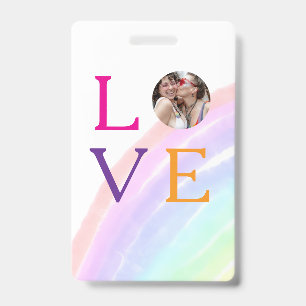 LOVE RAINBOW PHOTO LETTER PRIDE LGBTQ GIFTS CUSTOM BADGE