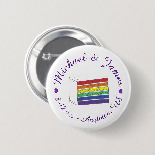 LOVE  Rainbow Wedding Cake Purple Heart Gay Pride 2 Inch Round Button