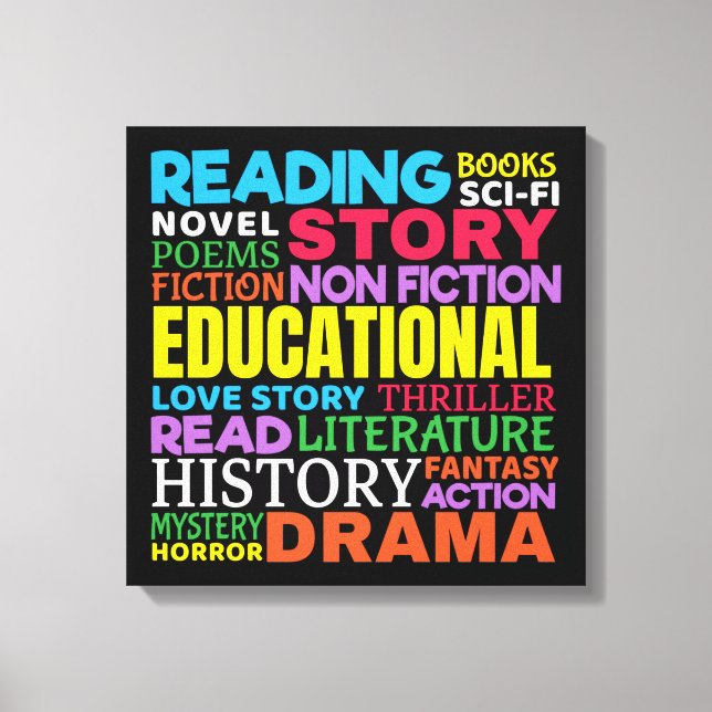 Love Reading Books - Genre Word Art Canvas Print (Front)