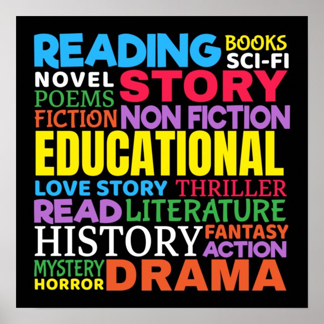 Love Reading Books - Genre Word Art Poster (Front)