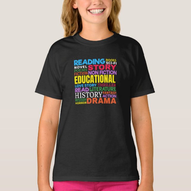 Love Reading Books - Genre Word Art T-Shirt (Front)