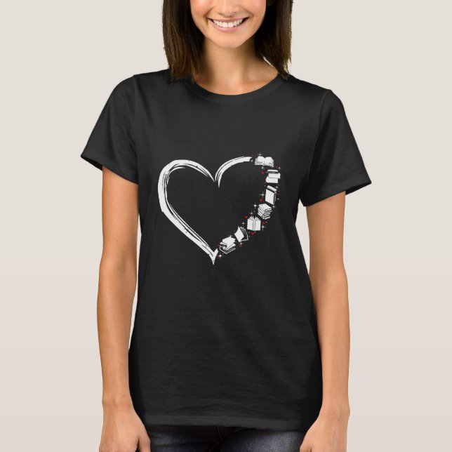 Love Reading Books Heart Picture T-Shirt (Front)