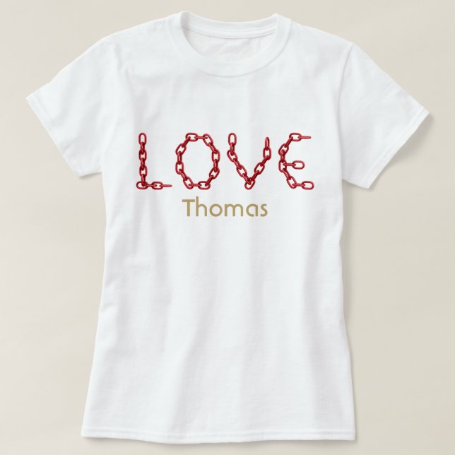 Love Red Chain Letters Gold Name Customized T-Shirt (Design Front)