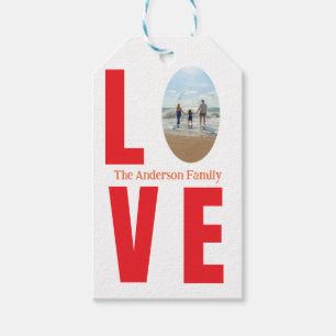 Love red family photo oval shape modern simple  gift tags